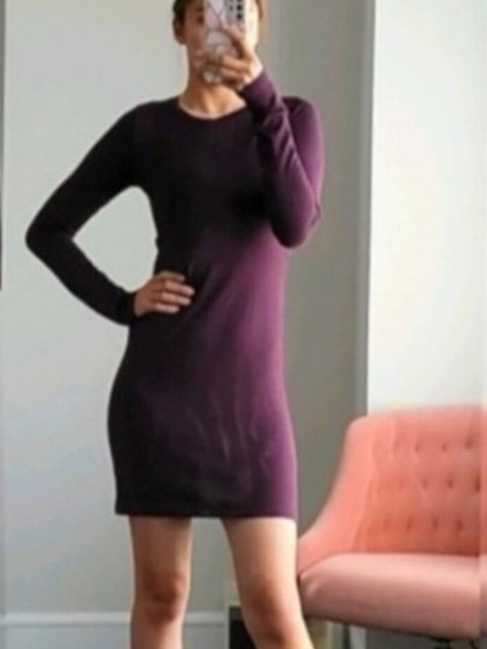 Aritzia Wilfred cut out plum long sleeve dress